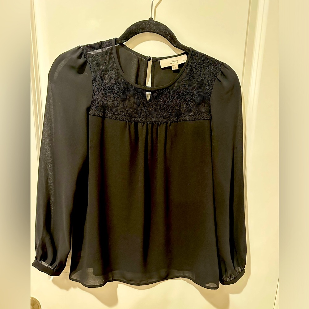 Loft black blouse with lace detail.